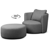 DREHSESSEL-SET RAGGI inkl. Sitzhocker, Boucle, dunkelgrau - Dunkelgrau, Textil (92/75/80cm) - KONSIMO®