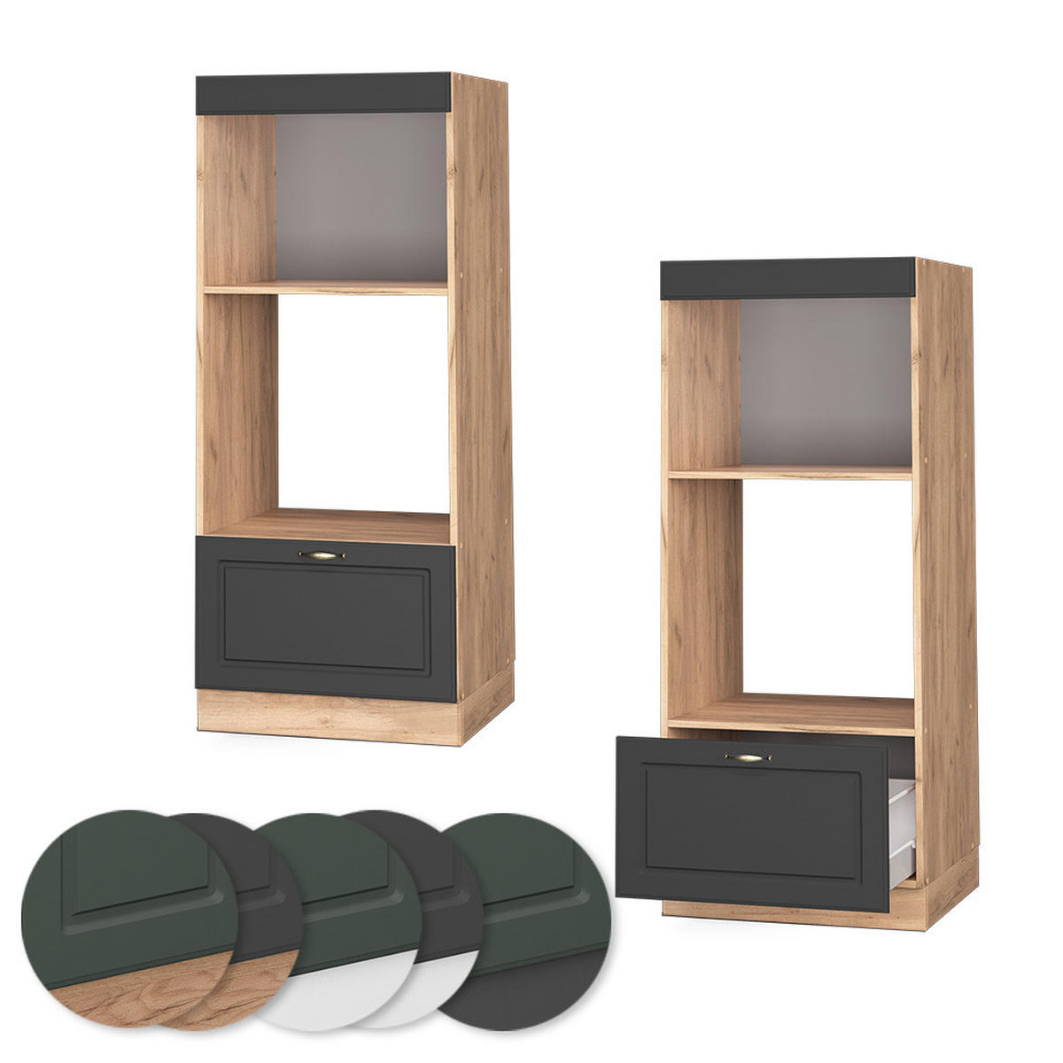 MIKROWELLENSCHRANK Fame-Line Anthrazit-Gold 60 cm offen - Honigeiche/Anthrazit, Holzwerkstoff (60/153.6/58.1cm) - Vicco