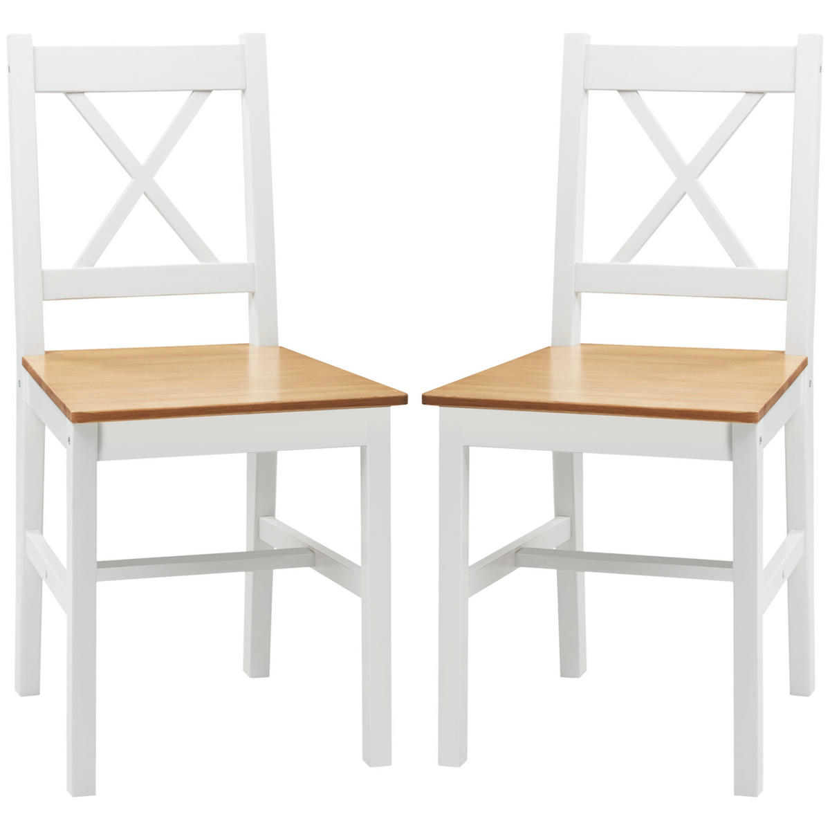 ESSZIMMERSTÜHLE 2er-Set DE-13199 Landhausstil mit gekreuzter Rückenlehne Weiß/Eiche - Weiß, Holz (46.5/86/41cm) - ComfortXL