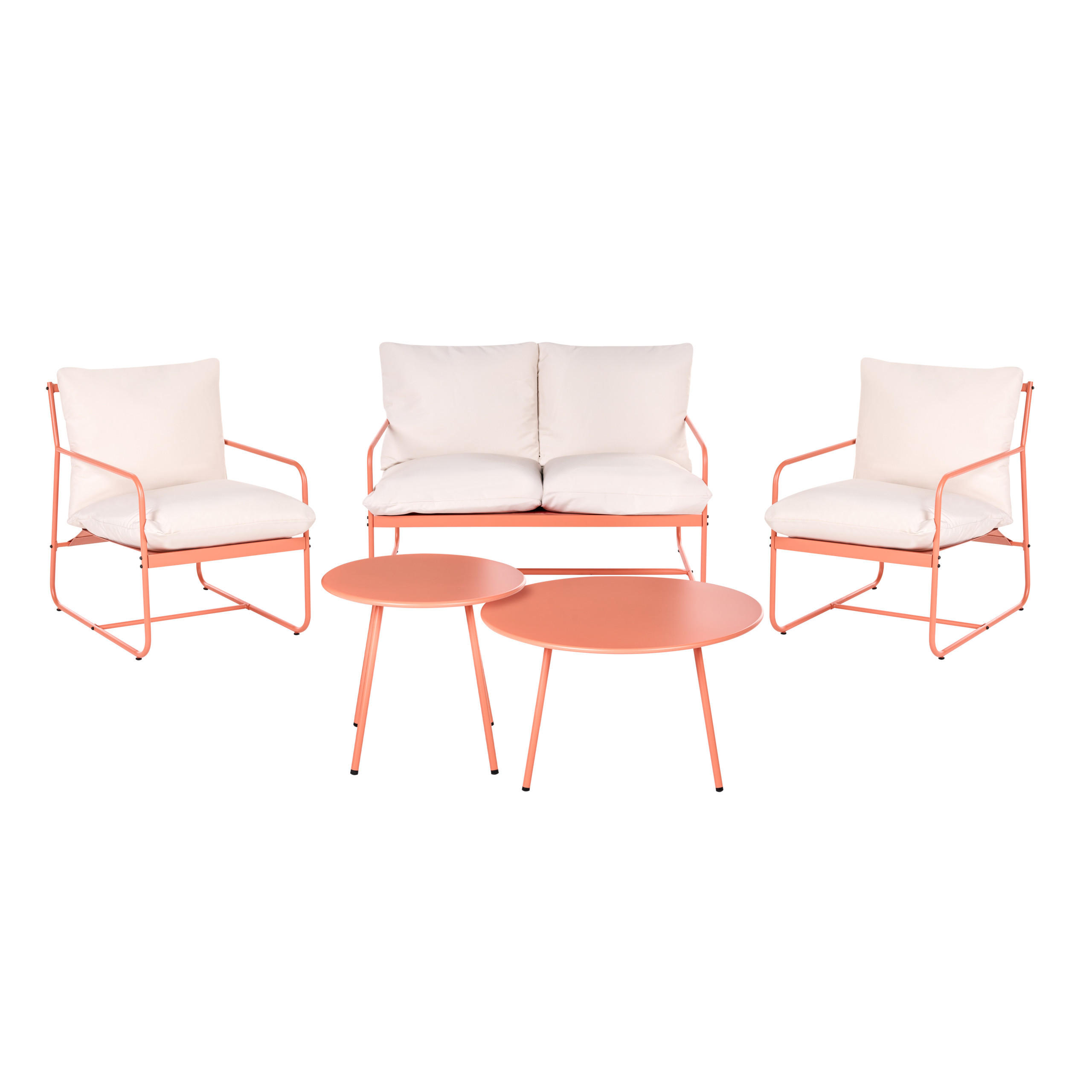 GARTENSOFA Set 4-Sitzer mit Tischen Metall Korallenrot Formello - Koralle/Beige, Metall - Beliani