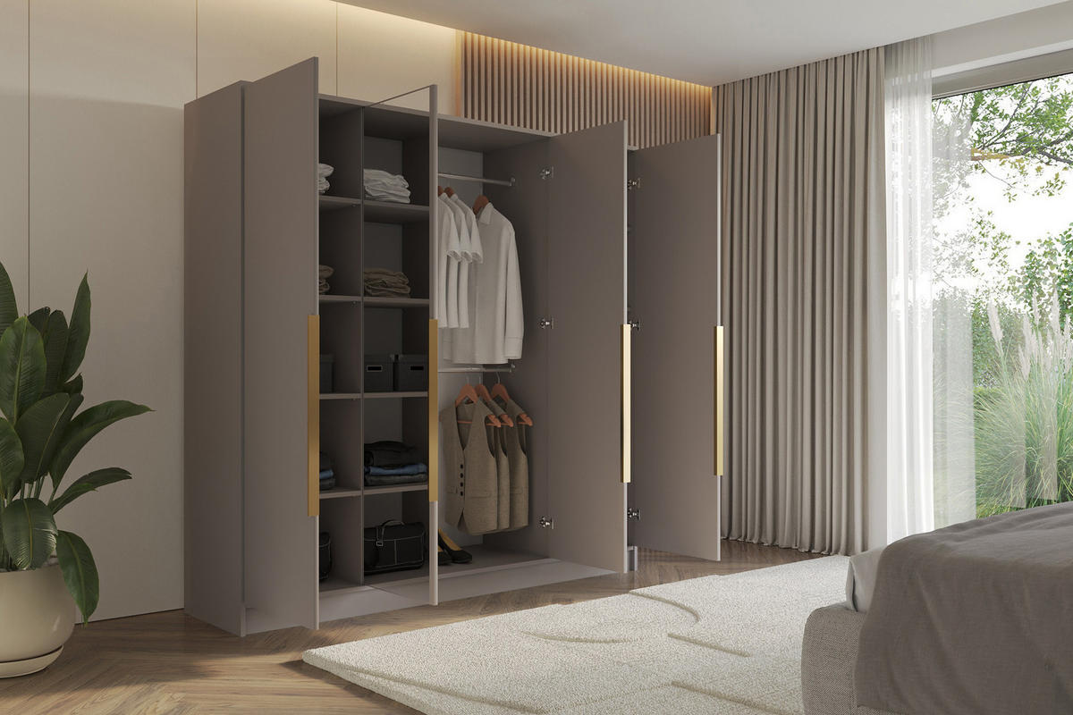 KLEIDERSCHRANK - LUSSO - 200 - Kaschmir - Kaschmir/Schwarz, Holzwerkstoff (200/200/51cm) - ALTDECOR