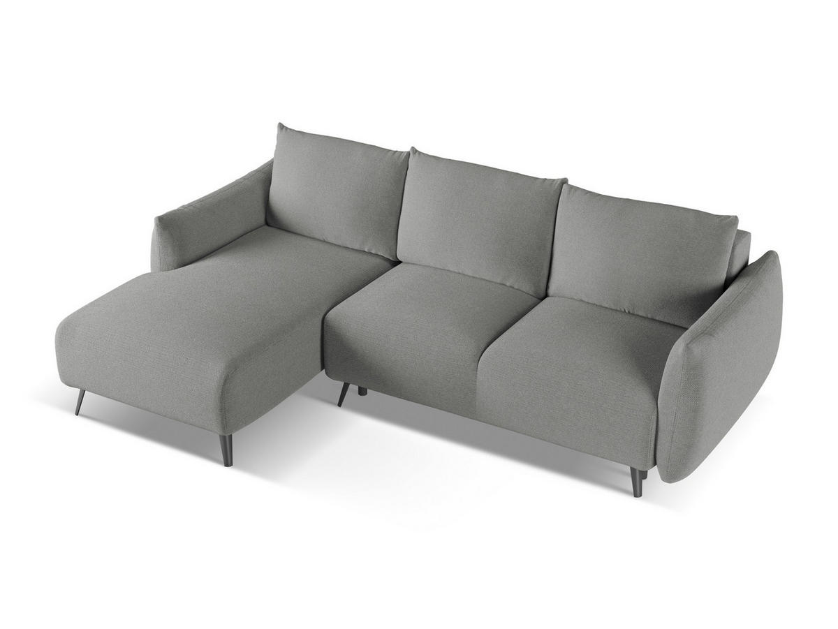 ECKSOFA mit Schlaffunktion Chenille Stoff Grau - Schieferfarben/Schwarz, Textil/Metall (162/242cm) - Makamii