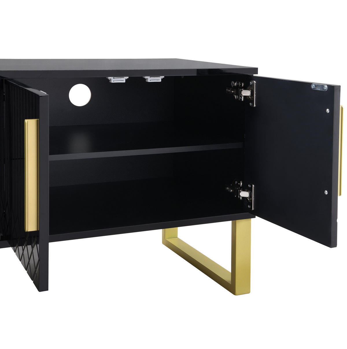 TV-SCHRANK aus MDF 170x40x53,5 cm Schwarz-Gold mit Hochglanzoberfläche, 4 Türen und 2 Schubladen - Schwarz, Holzwerkstoff (170/53.5/40cm) - IVMEU