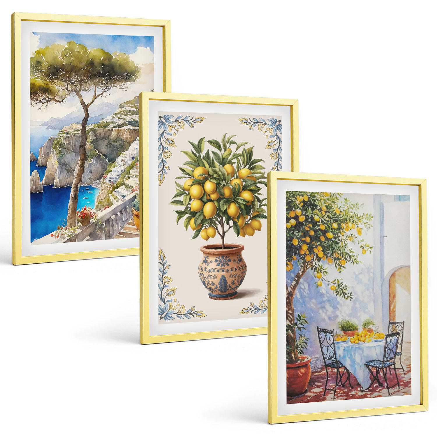 BILDER SET 3er Set - 40x60 cm Goldrahmen - Tisch aus Zitronenbaum - Goldfarben, Kunststoff (40/60cm) - TULUP