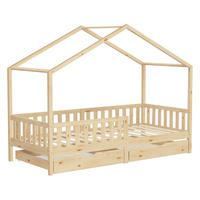 HAUSBETT 90x200 cm Natur aus Kiefernholz mit 2 Schubladen und Rausfallschutz - Beige, Holz (90/200cm) - ML-DESIGN