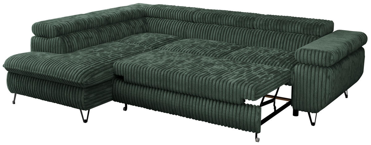 ECKSOFA PEDRO L Grün Cord - Links Seite - Schwarz/Grün, Textil/Metall (208/273cm) - MKS