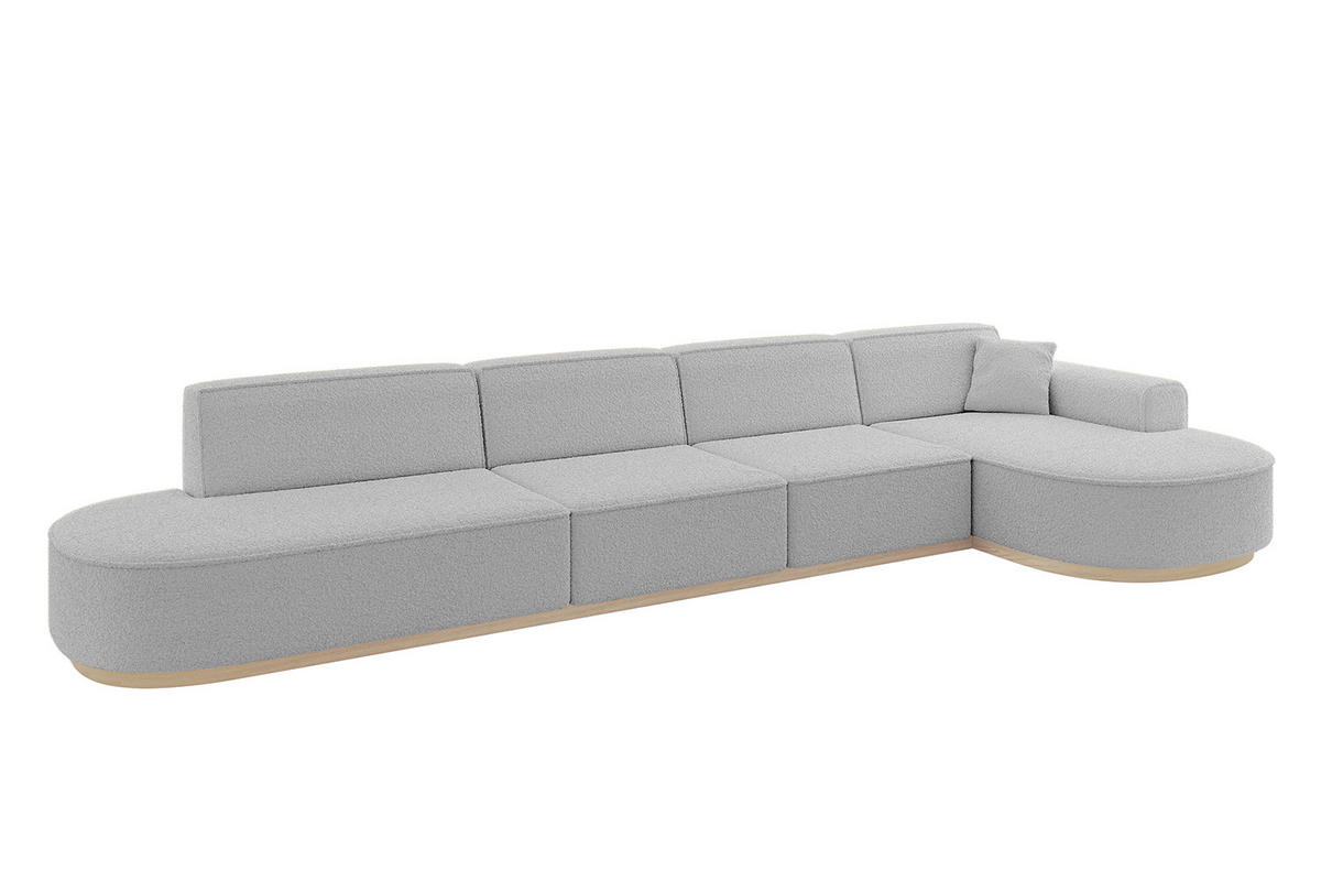 ECKSOFA Ottomane Rechts MARI-L3-v1 - 413x171x83 cm Hellgrau Bouclé - Hellgrau, Holzwerkstoff/Textil (171/413cm) - ALTDECOR