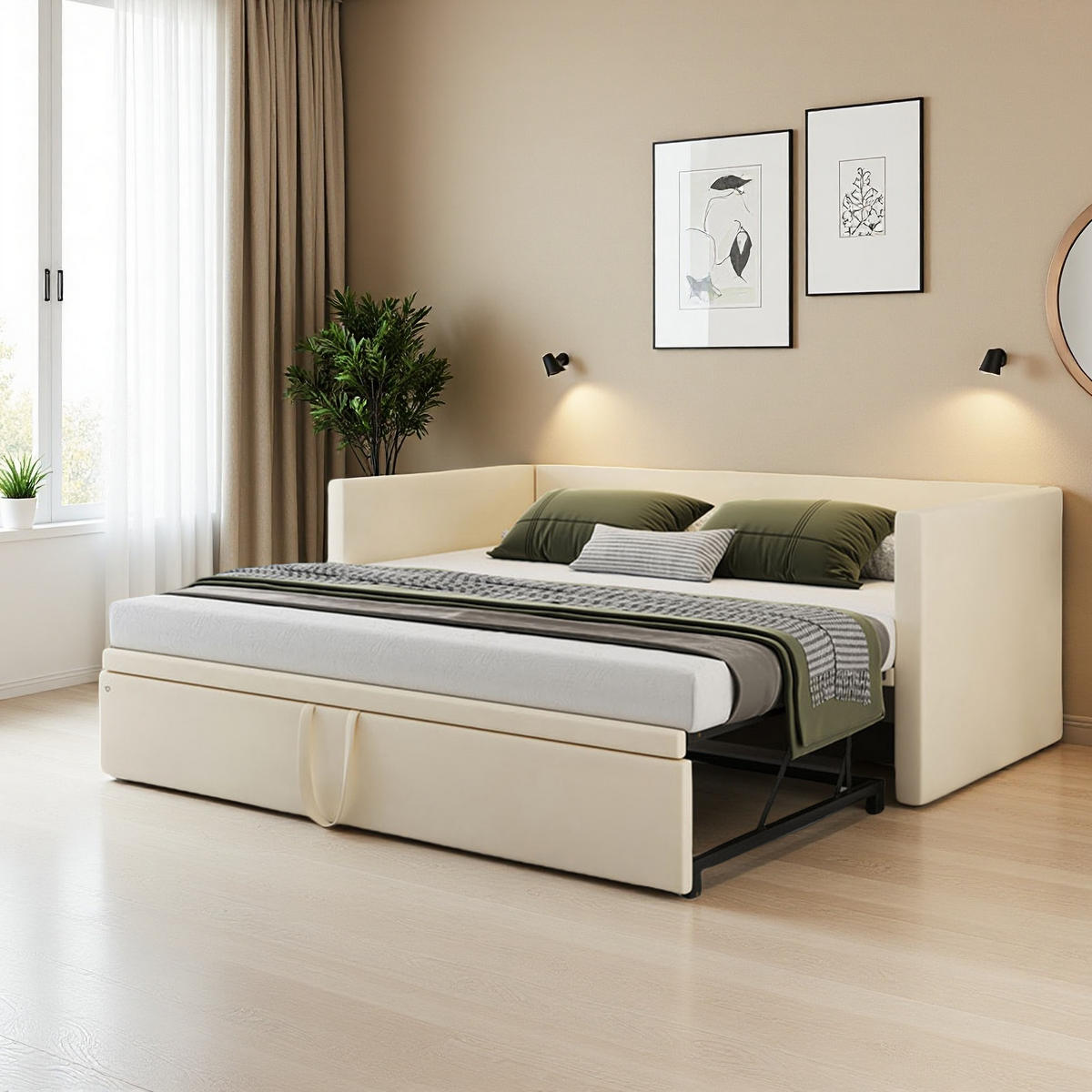 SCHLAFSOFA 90-180x200 cm Grau 2-Sitzer ausklappbar - Beige, Metall (180/200cm) - SHOPENTRA