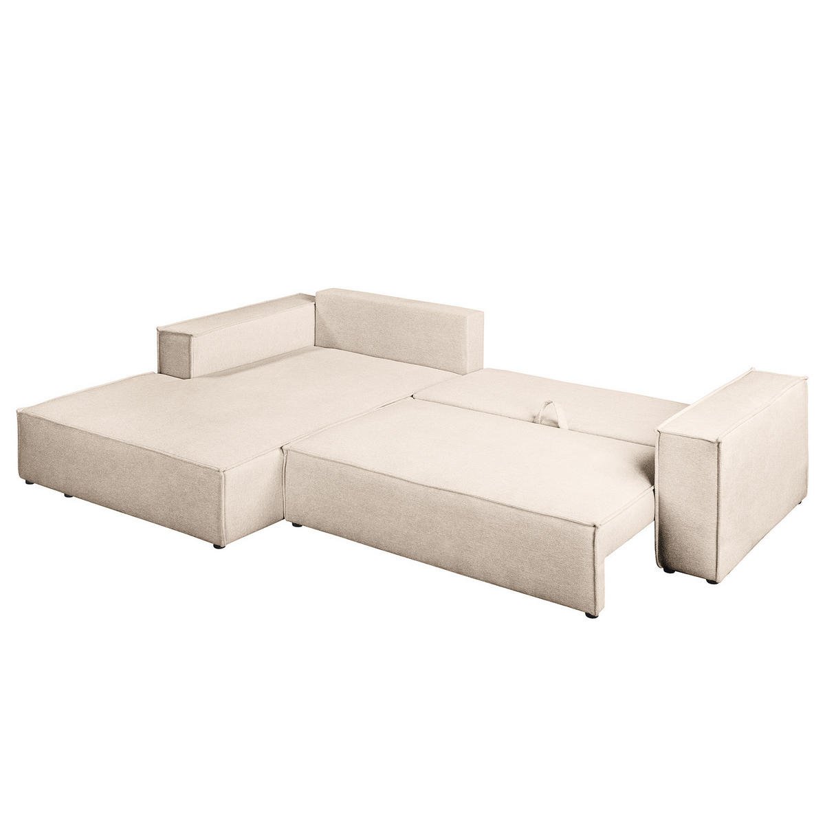 ECKSOFA mit Schlaffunktion - Longchair - Beige/Schwarz, Kunststoff/Textil (294/185cm) - home24