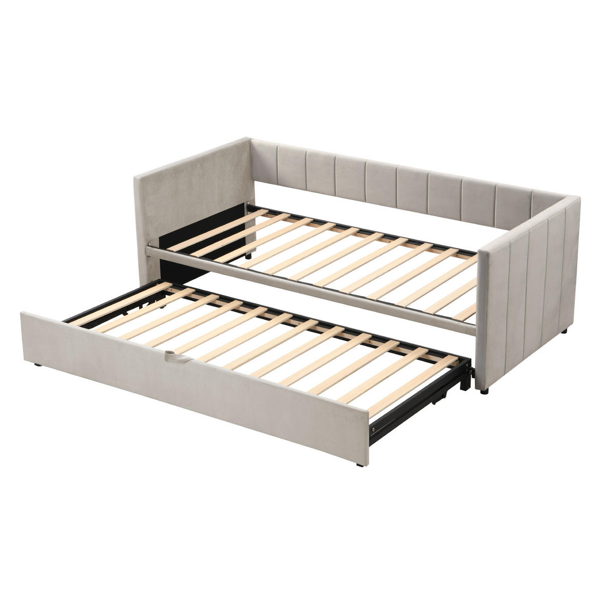 BETT 90/200 cm mit Lattenrost aus Samt Grau - Grau, Leder (90/200cm) - OKWISH