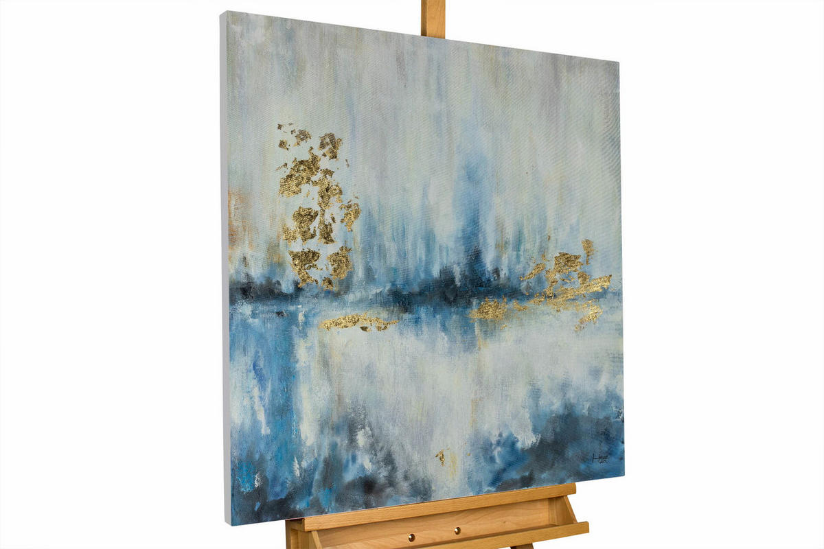 ACRYLBILD HANDGEMALT 80/80 cm - Blau/Beige, Holz/Textil (80/80cm) - KUNSTLOFT