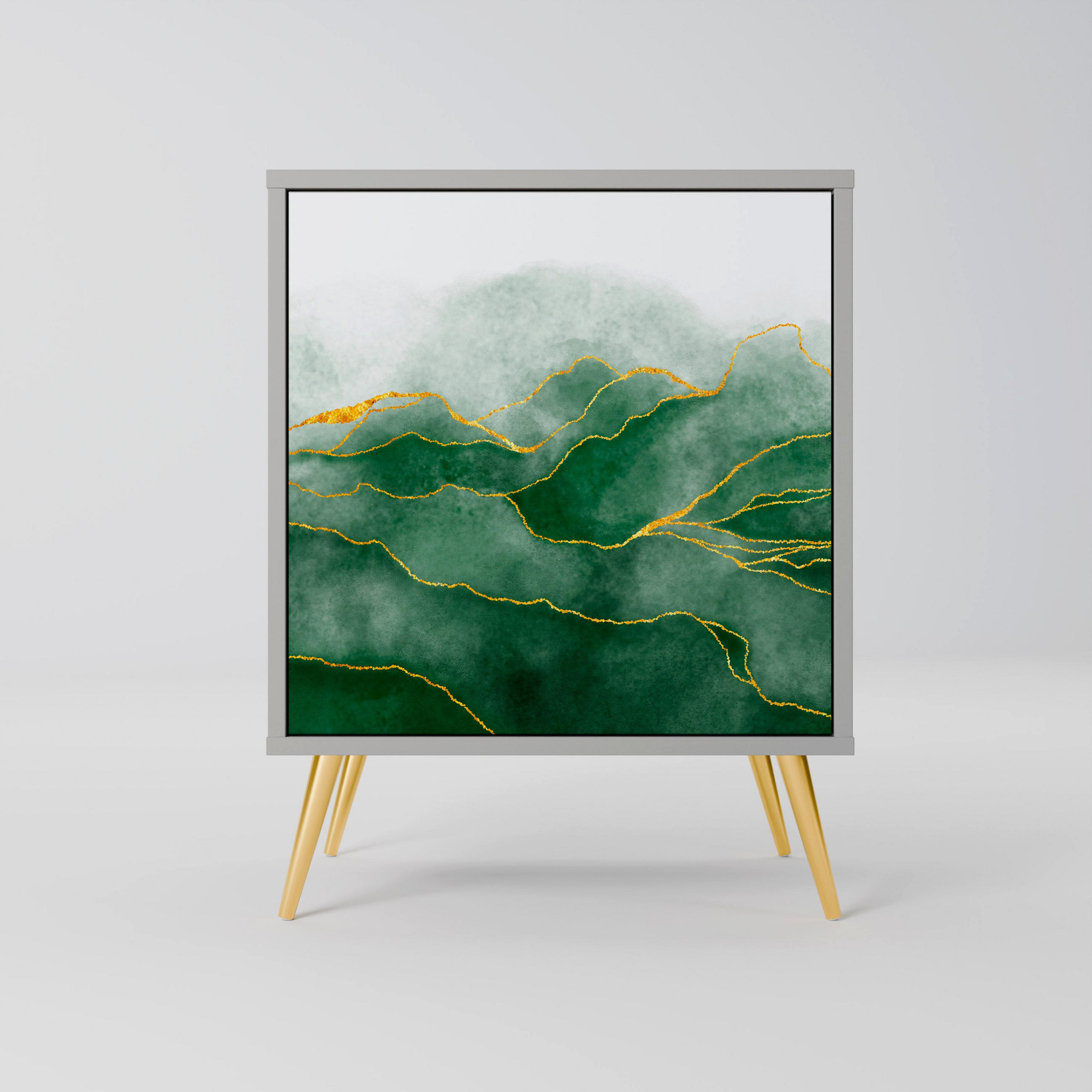 SIDEBOARD EXPENSIVE NATURE, Grau, 57,5x42x75,5 cm, Goldfarbene Metallfüße - Goldfarben/Multicolor, Holzwerkstoff/Metall (57.5/75.5/42cm) - SpaceRebels