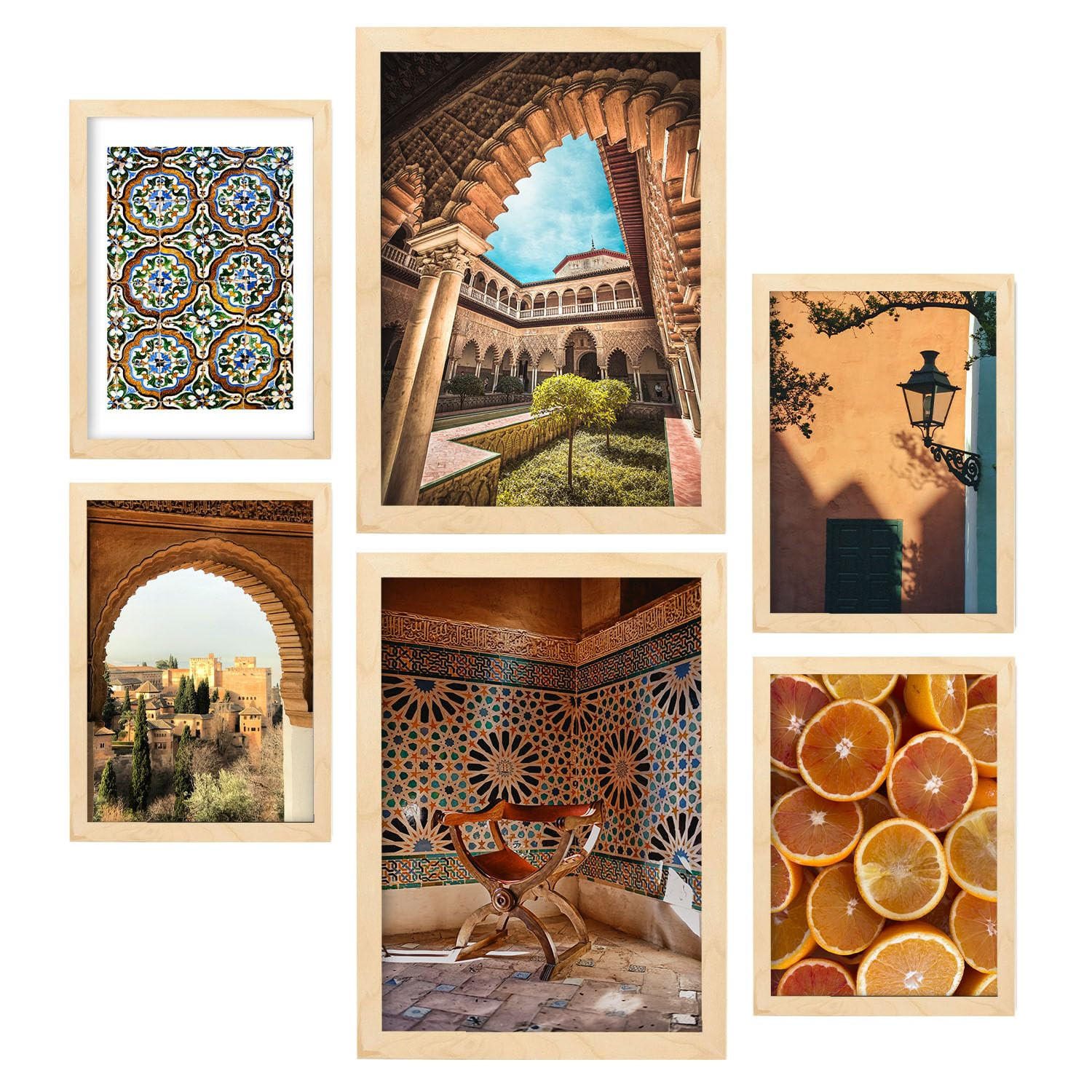 POSTER Set Mit 6 Andalusicia Spanien In Fotografie A3 & A4 Rahmen Aus Hellem Holz - Beige, Papier (29/3cm) - Nacnic