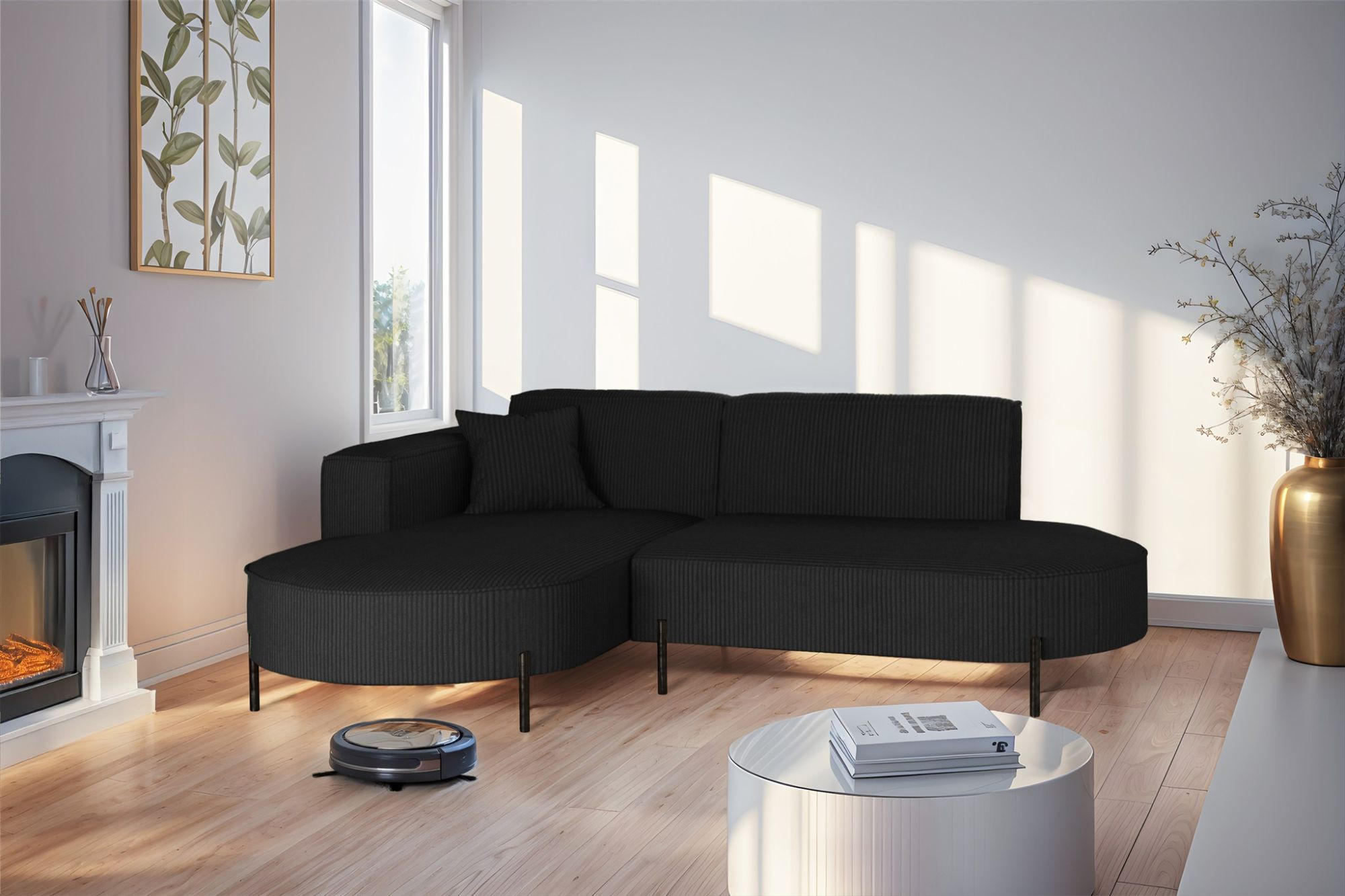 ECKSOFA Valencia Xs - Schwarz, Holzwerkstoff/Textil (236/165cm) - Fun Möbel