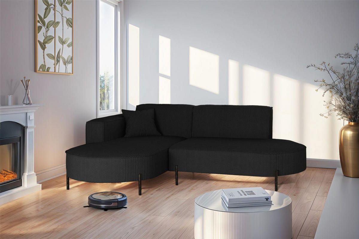 ECKSOFA Valencia Xs - Schwarz, Holzwerkstoff/Textil (236/165cm) - Fun Möbel