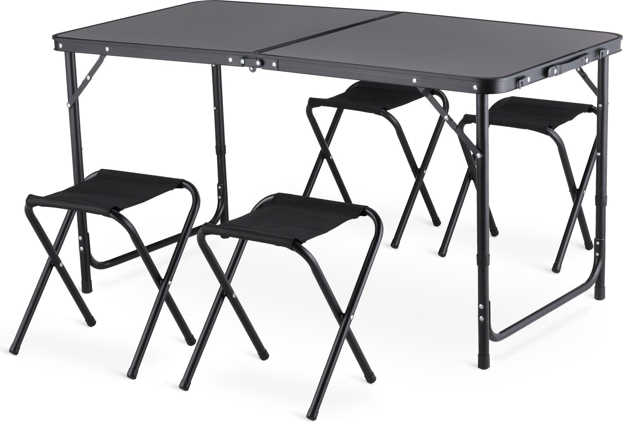 GARTENSET Tisch und 4 Stühlen, 120/60 cm, Höhenverstellbar - Schwarz, Metall - Outtec