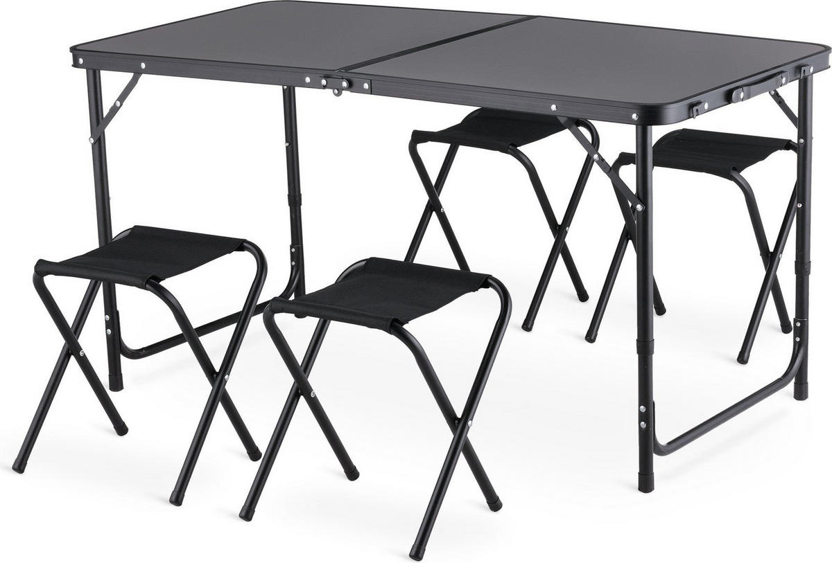 GARTENSET Tisch und 4 Stühlen, 120/60 cm, Höhenverstellbar - Schwarz, Metall - Outtec