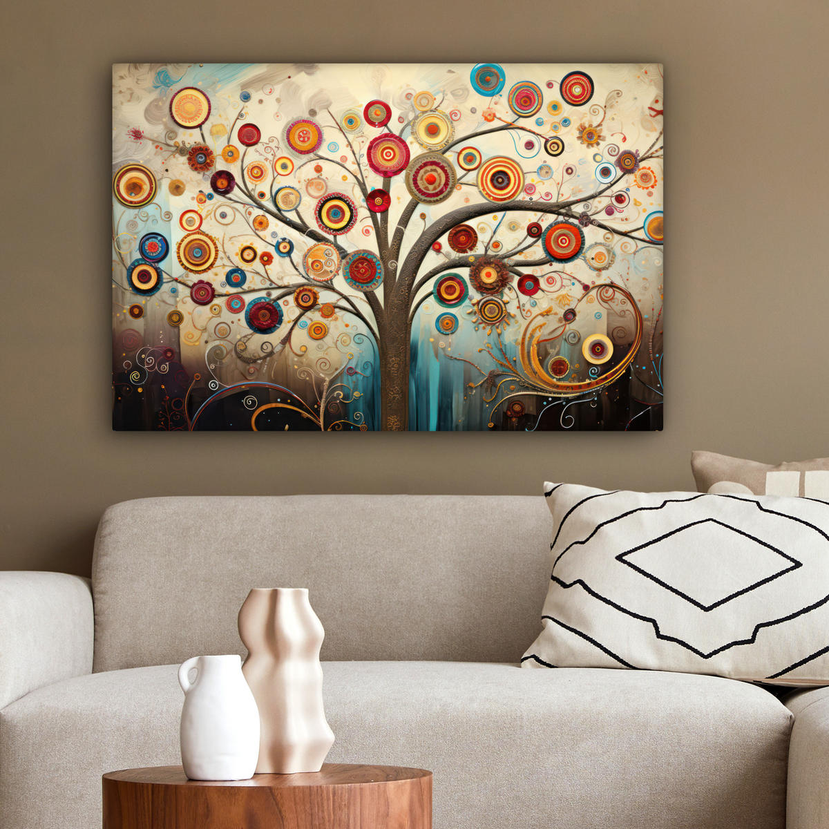 LEINWANDBILD Baum - Baum des Lebens - Farbe Wanddeko 90x60 cm - Braun, Textil (90/60cm) - MuchoWow