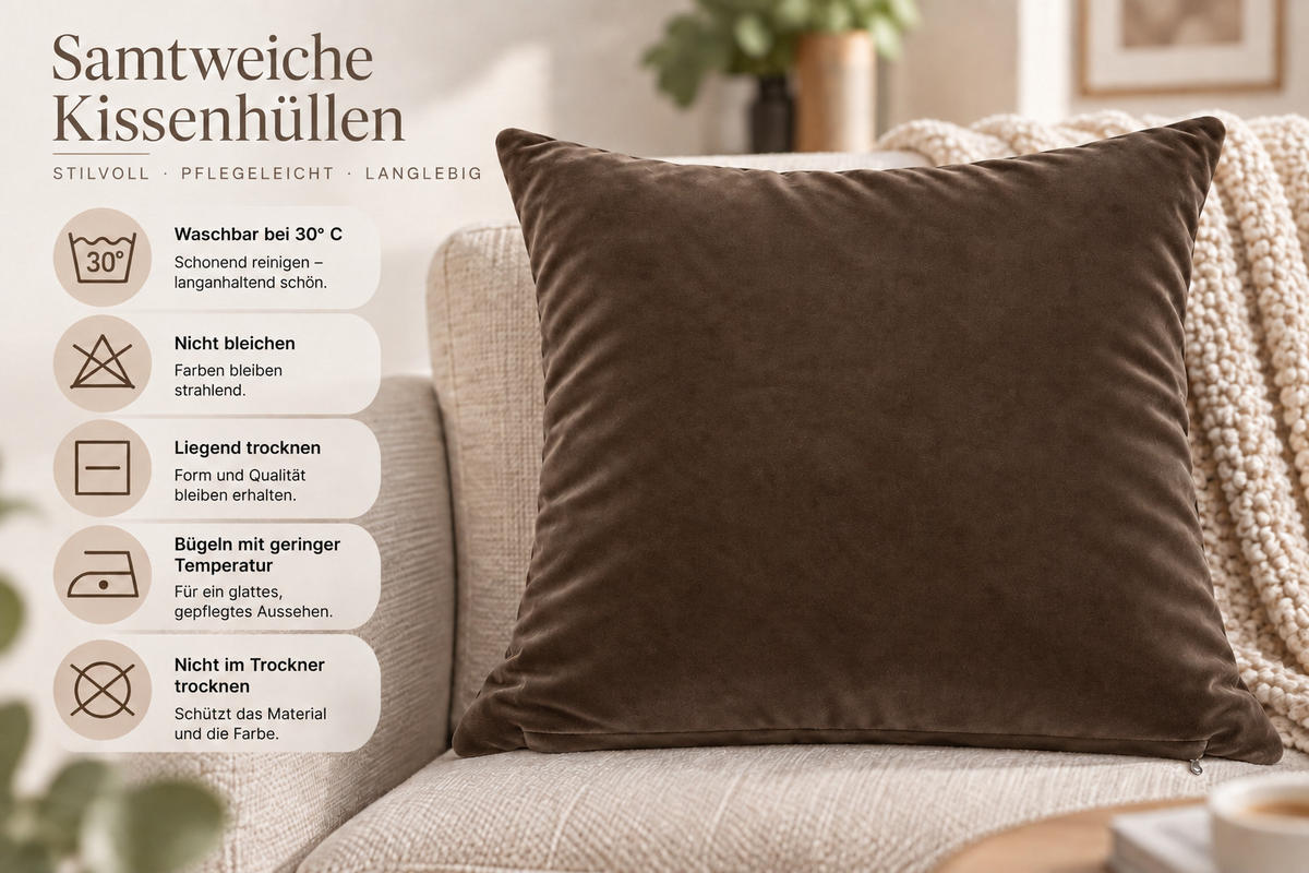 KISSENBEZUG 2er Set Braun 50x50 Samt weich - Braun, Textil (50/50cm) - TiborTex