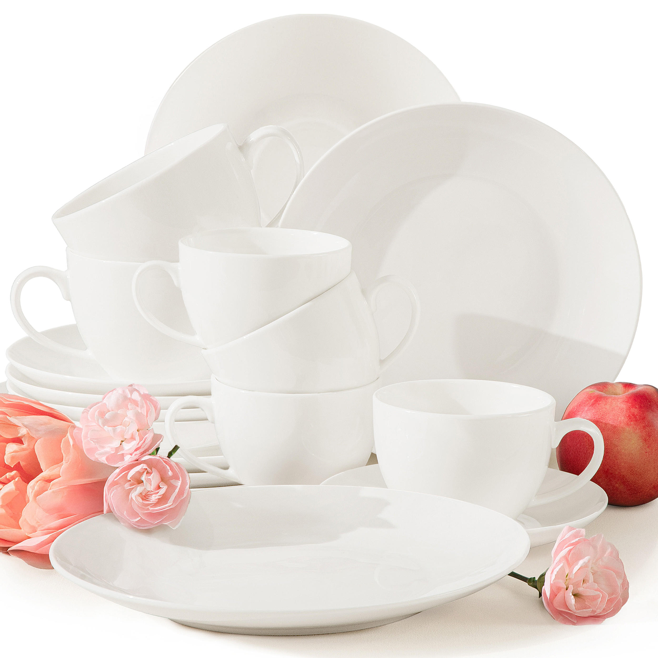 KAFFEESERVICE 6 Personen AD BELLA 18-tlg,Porzellan, ecru - Ecru, Keramik (20/2.5/20cm) - KONSIMO®