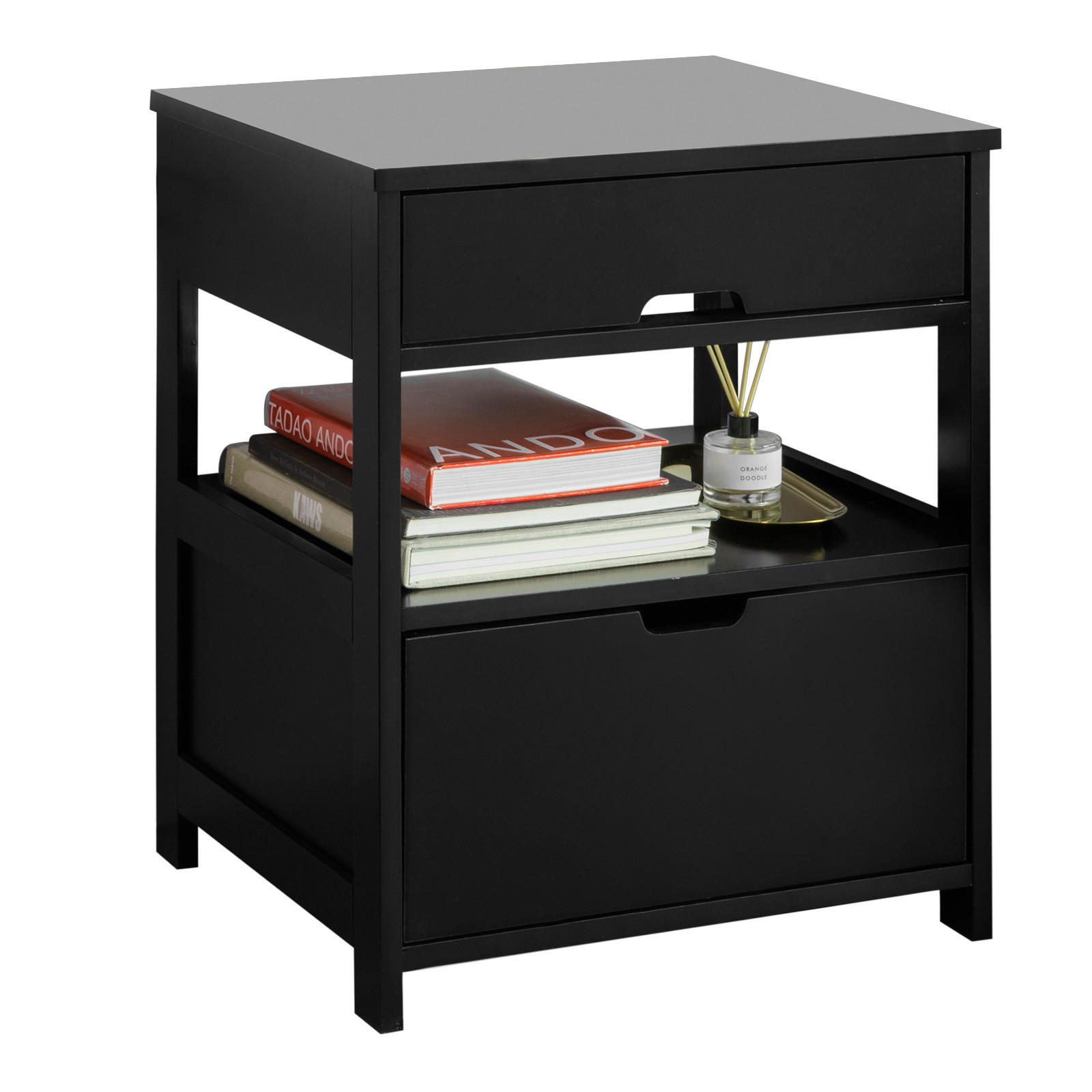 NACHTTISCH Schwarz - Schwarz, Holzwerkstoff (45/55/38cm) - SoBuy