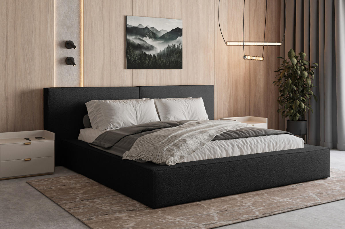 POLSTERBETT 06 Bouclé 140 x 200 cm – Arena - mit Bettkasten und Metall-Lattenrost - Schwarz, Metall (206/234cm) - ROYAL24_MARKT