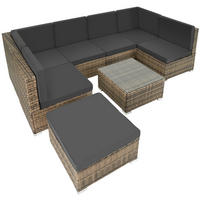 RATTANLOUNGE Venedig,mit Sicherheitsglasplatte,natur - Naturfarben, Kunststoff - tectake