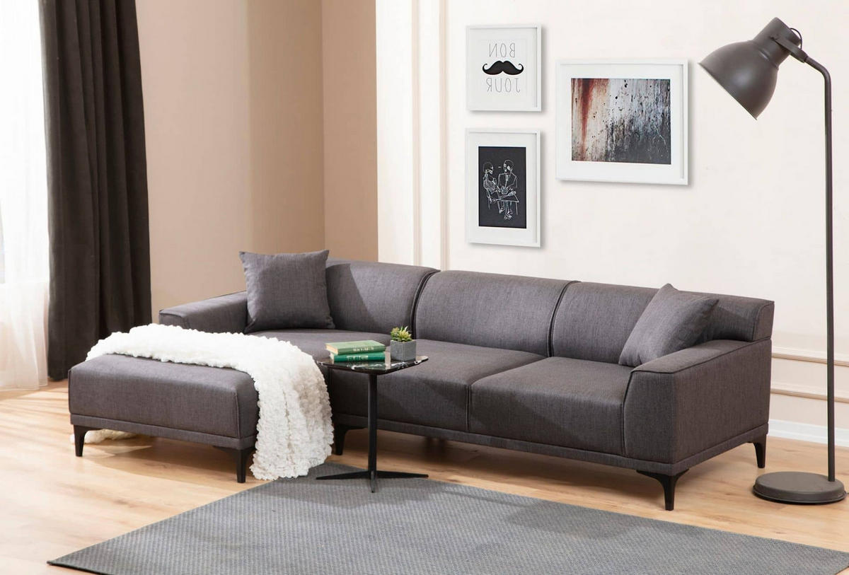 ECKSOFA modern inklusive Zierkissen - Anthrazit/Schwarz, Holz/Kunststoff (250/145cm) - myHomelando