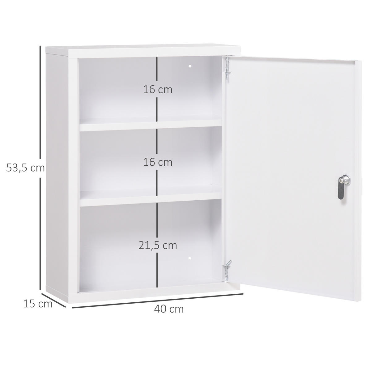 MEDIZINSCHRANK mit 3 Fächern, 3 Schlüsseln, Stahl, Weiß - Weiß, Metall (15/53.5/40cm) - Kleankin