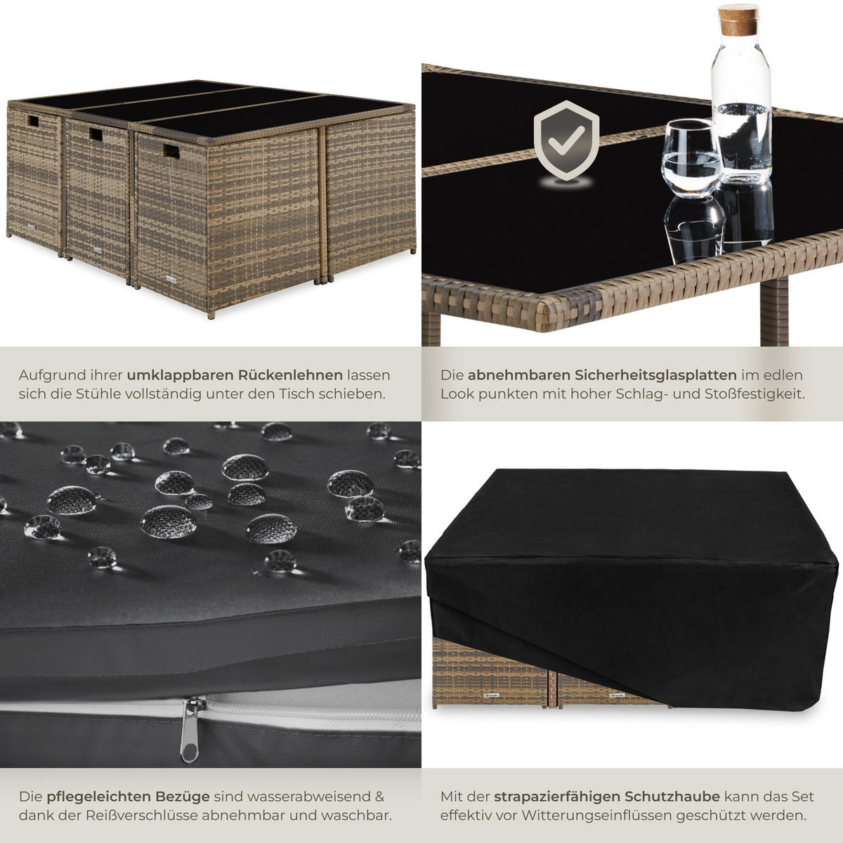 RATTAN SITZGRUPPE Malaga,zusammenschiebbar, inklusive Schutzhülle,natur - Naturfarben, Kunststoff - tectake