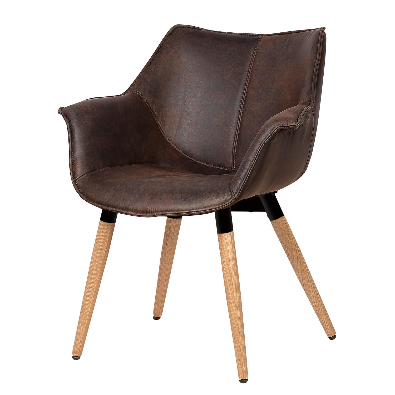 ARMLEHNENSTUHL - Microfaser / Eiche massiv - Dunkelbraun, Textil (70/81/64cm) - home24