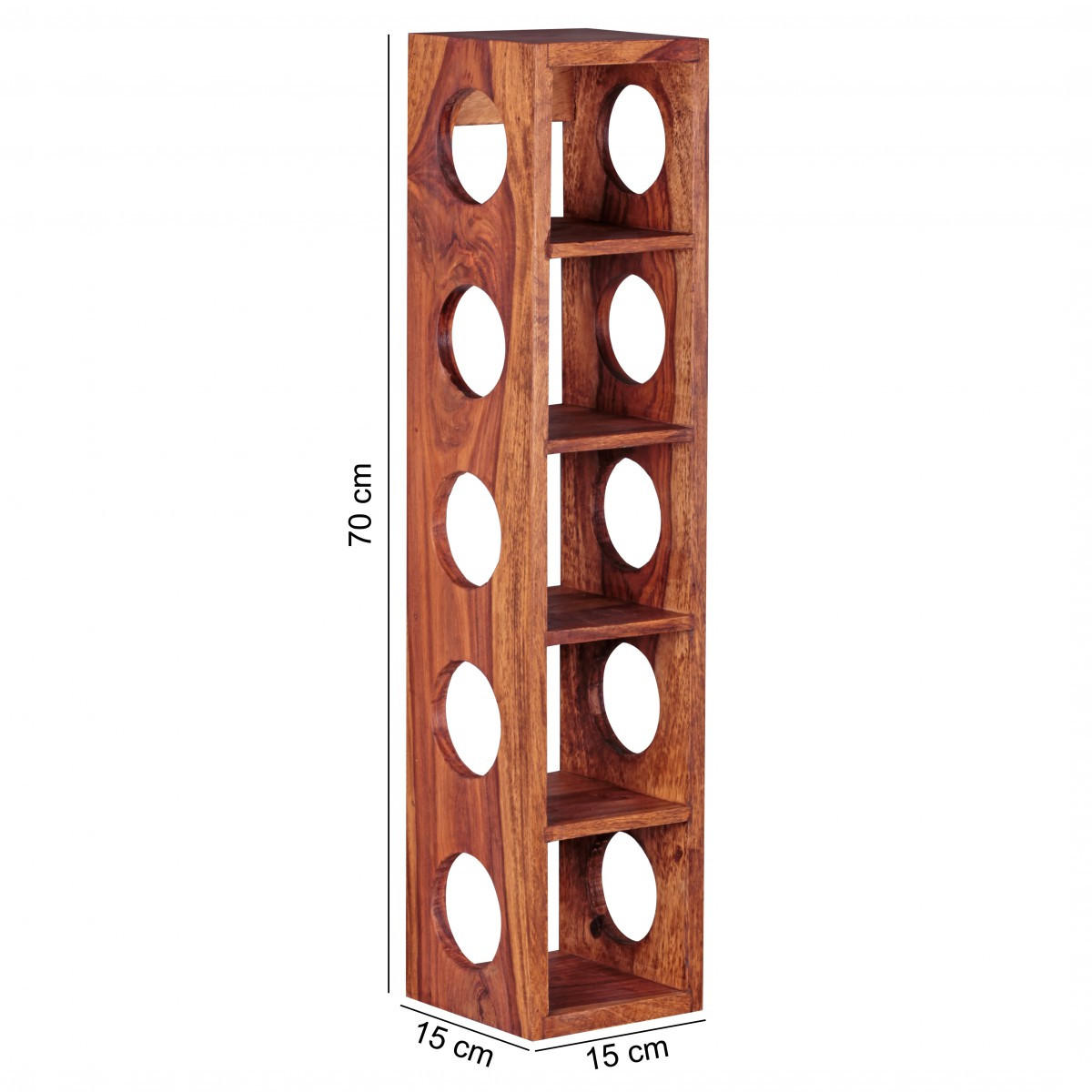 WEINREGAL Massivholz mit 5 Fächern Wandmontage Edelholz-Optik, Braun 15x15x70 cm - Braun, Holz (15/70/15cm) - KADIMA DESIGN