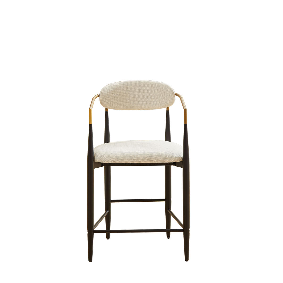 BARHOCKER 2er-Set mit Armlehnen, beigen Stoffpolstern und schwarzem Metallgestell mit goldfarbenen Akzenten - Beige, Textil (55/94/59cm) - MIVRAY