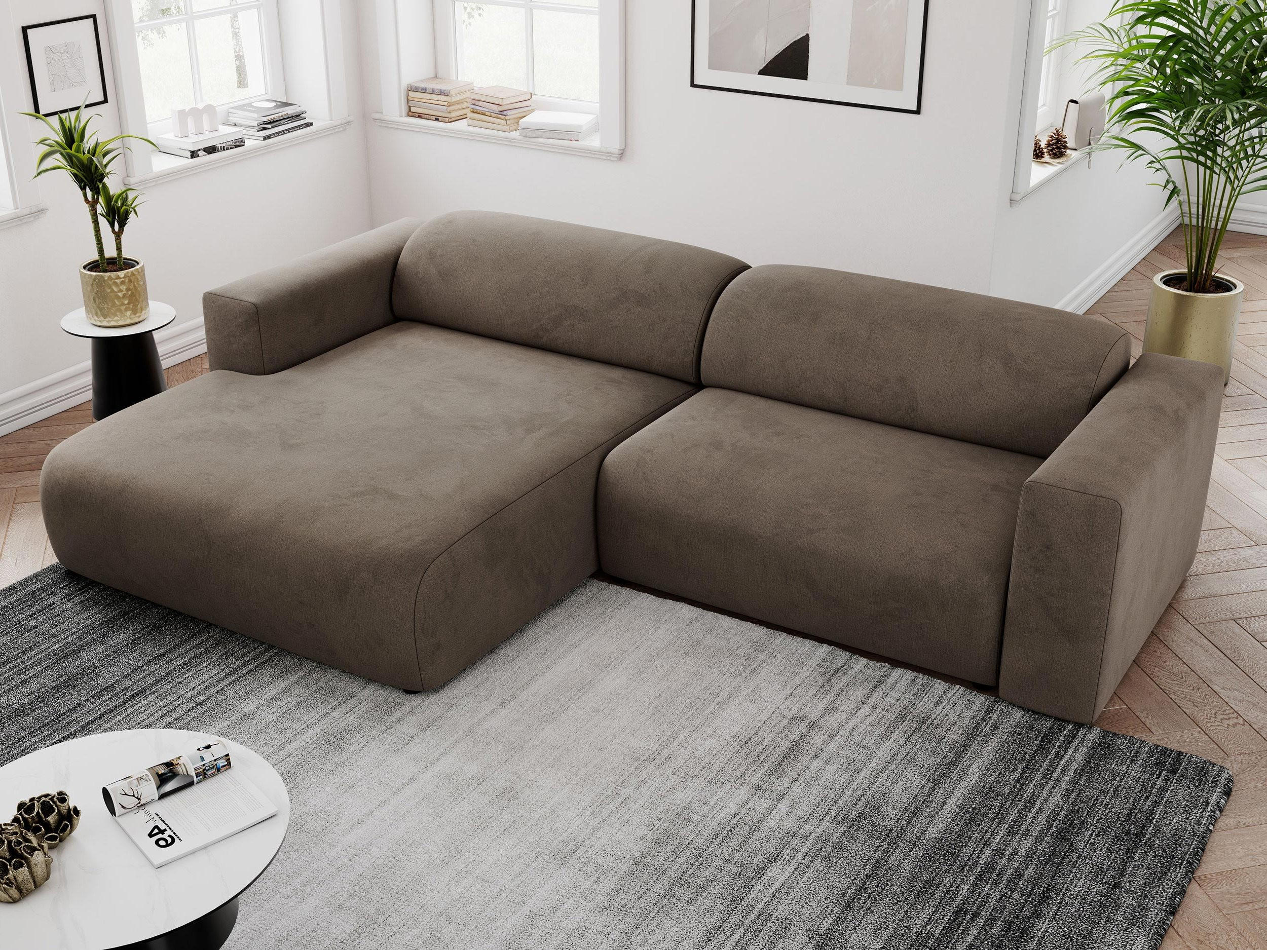 ECKSOFA PASADENA Braun Velvet - Links Seite - Schwarz/Braun, Kunststoff/Textil (288/180cm) - MKS