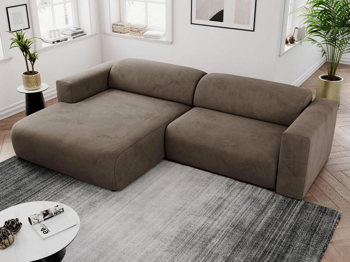ECKSOFA PASADENA Braun Velvet - Links Seite - Schwarz/Braun, Kunststoff/Textil (288/180cm) - MKS