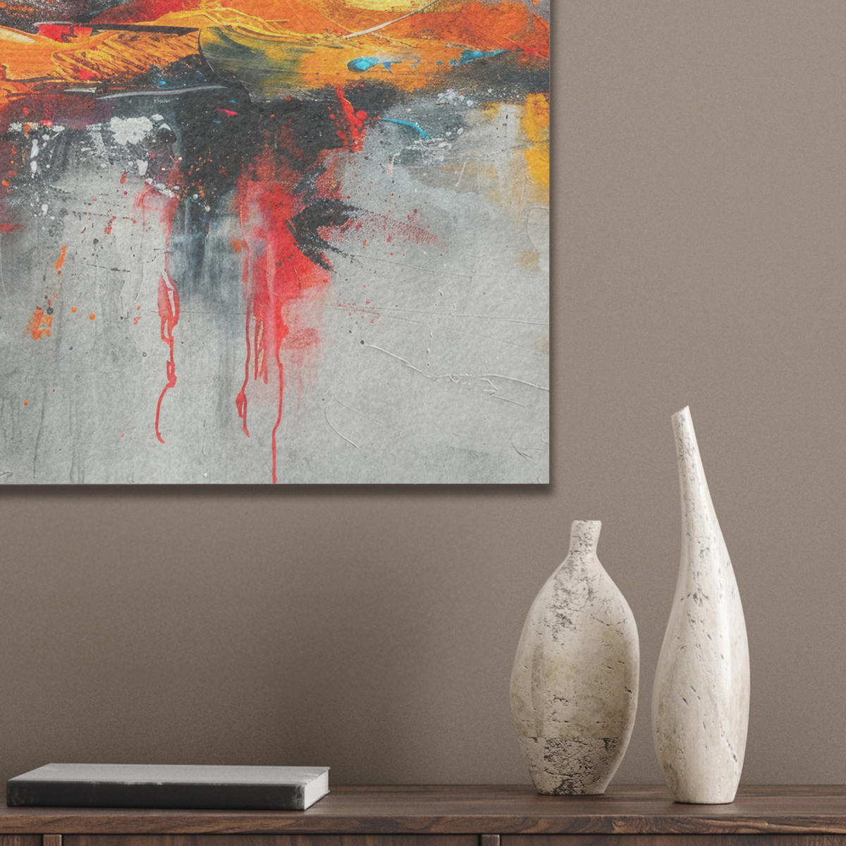 AKUSTIKBILD Moderne Kunst - Orange - Grau - Abstrakt Wandbilder 60x60 cm - Hellgrau, Kunststoff (60/60/0.9cm) - MuchoWow