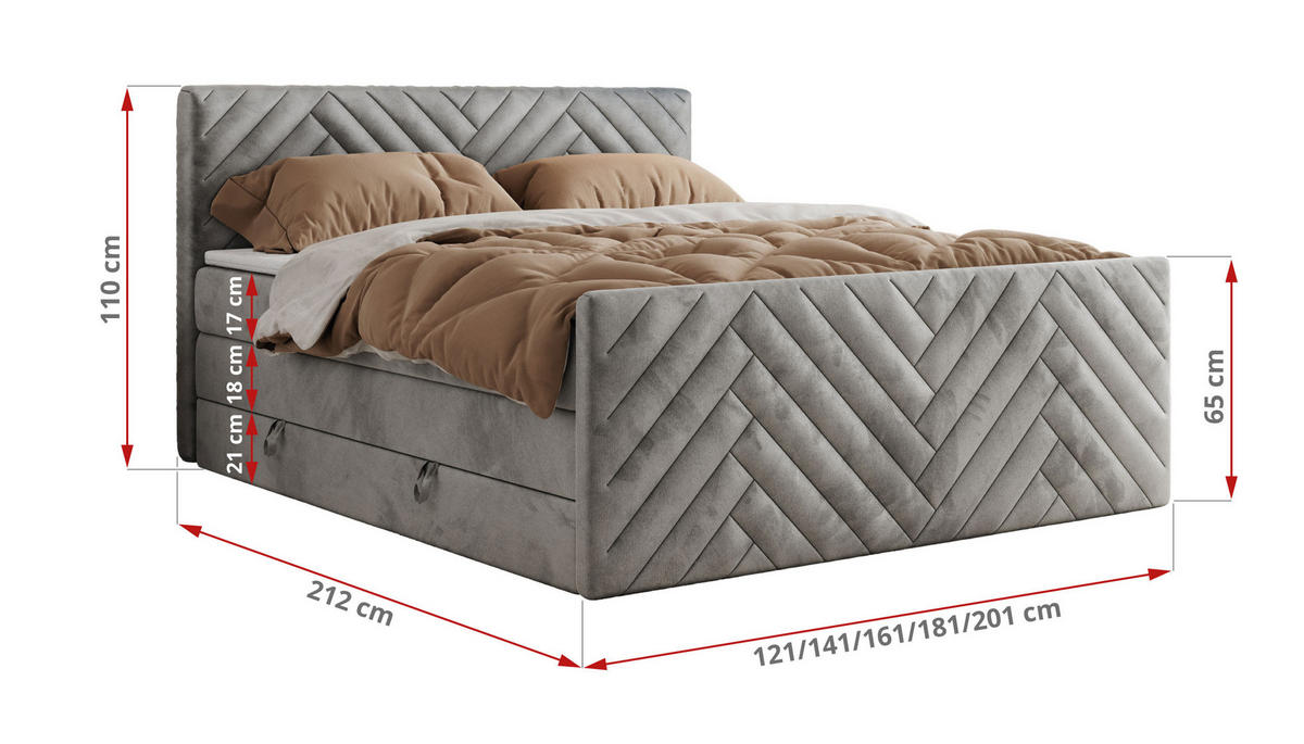 BOXSPRINGBETT PARIS KING DUO - 140/200 - Hellgrau Velvet - H3 - Hellgrau, Holz/Textil (140/200cm) - MKS