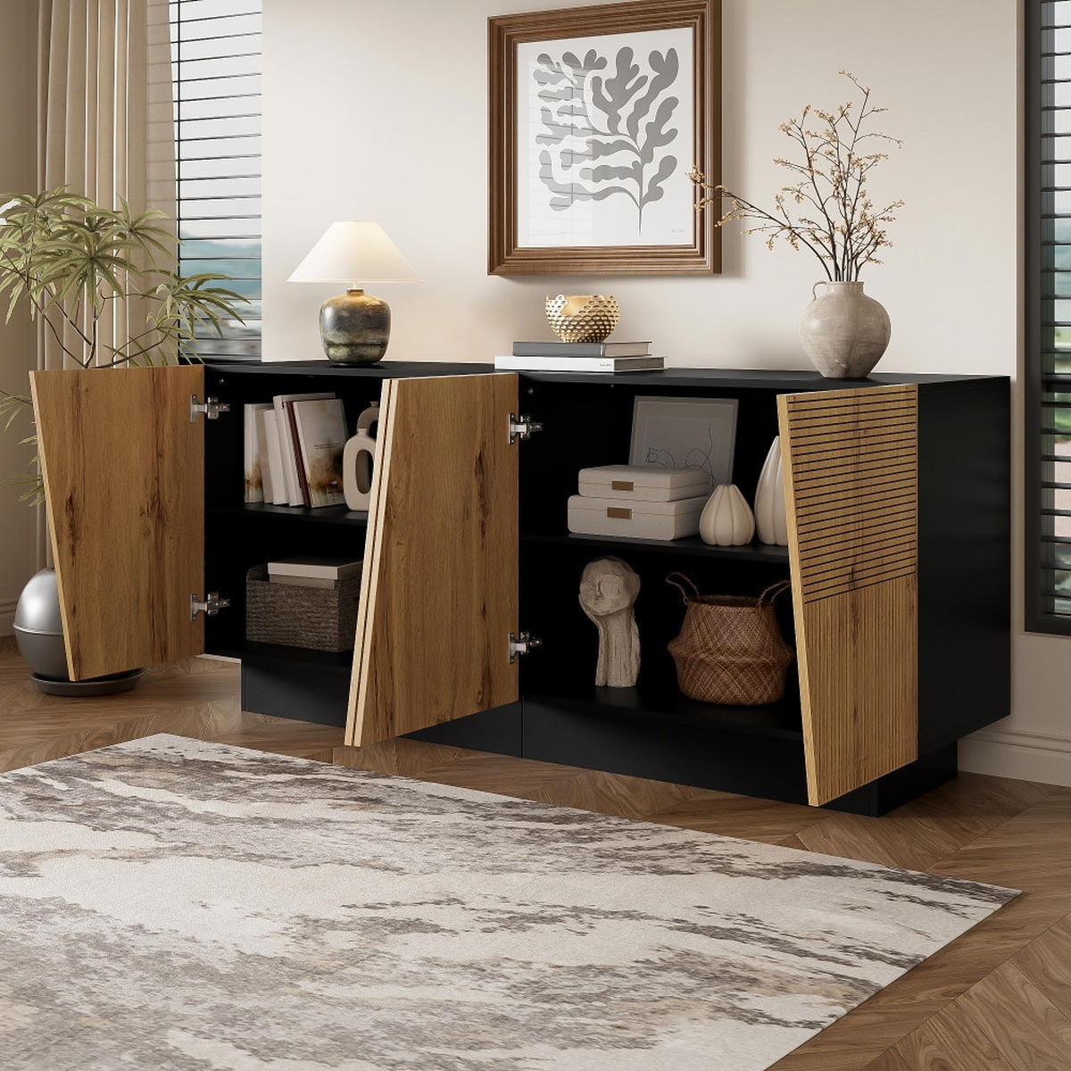 SIDEBOARD 160 cm, MODERNES DESIGN, Aufbewahrungsschrank, Schwarz-Holzfarbe, Wohnzimmer, 160/40/72 cm - Schwarz, Holzwerkstoff (40/72/160cm) - Rolipo