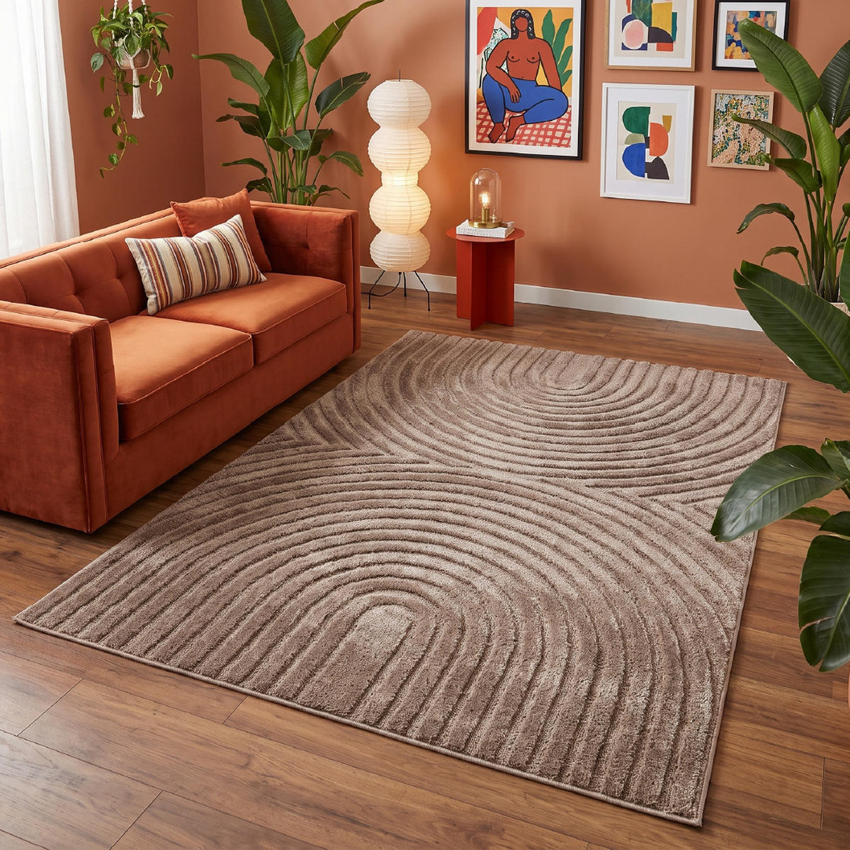 KURZFLORTEPPICH LINEA taupe Bogenmuster 3D-Struktur 140/200 cm - Taupe, Textil (140/200cm) - Tapiso