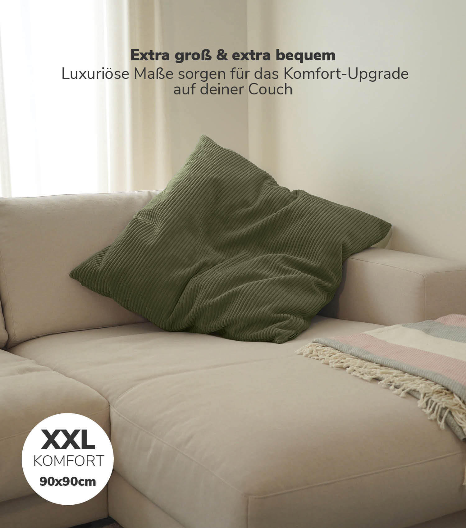 SOFAKISSEN Das Anschmiegsame - Grün, Textil (90/10cm) - Mokebo