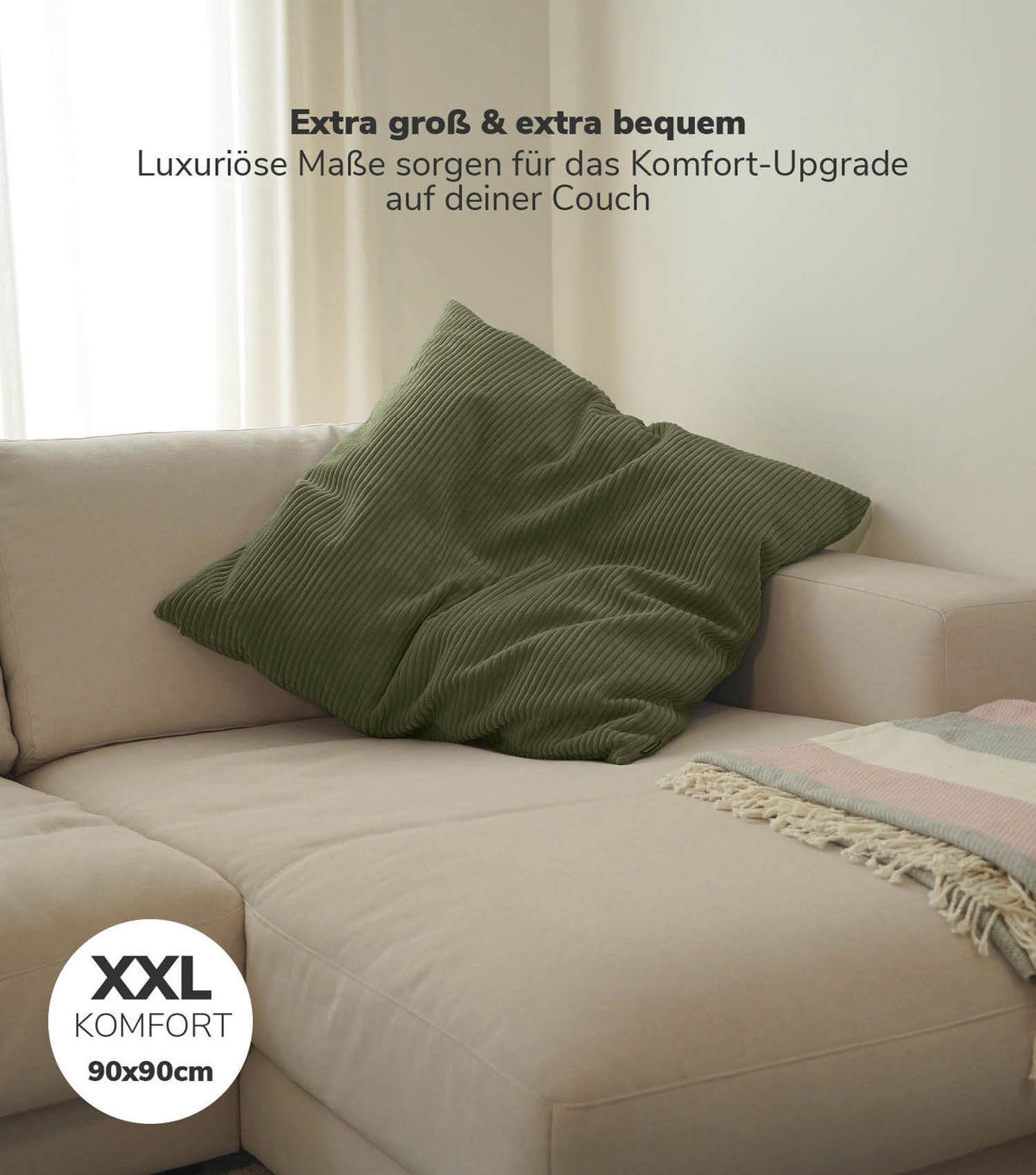 SOFAKISSEN Das Anschmiegsame - Grün, Textil (90/10cm) - Mokebo