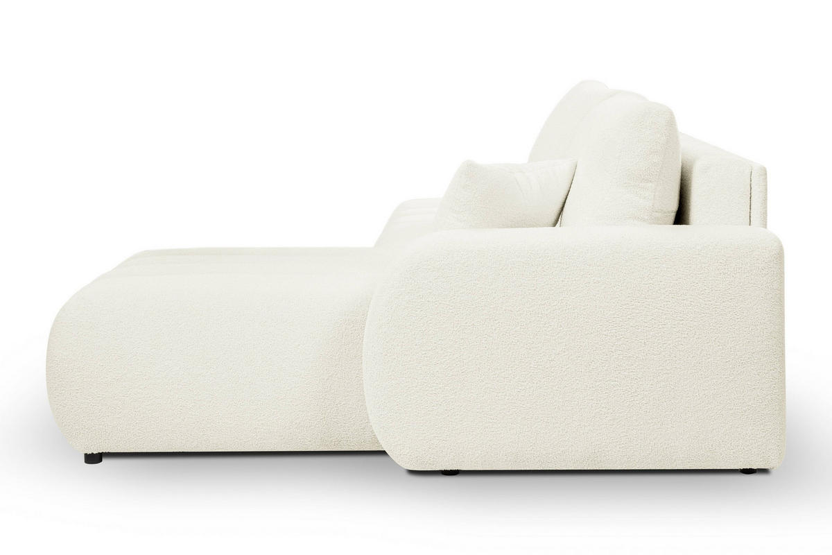 ECKSOFA GIOIA R-S Creme Boucle-Stoff mit Schlaffunktion - Creme, Holz (276/176cm) - MASSENO