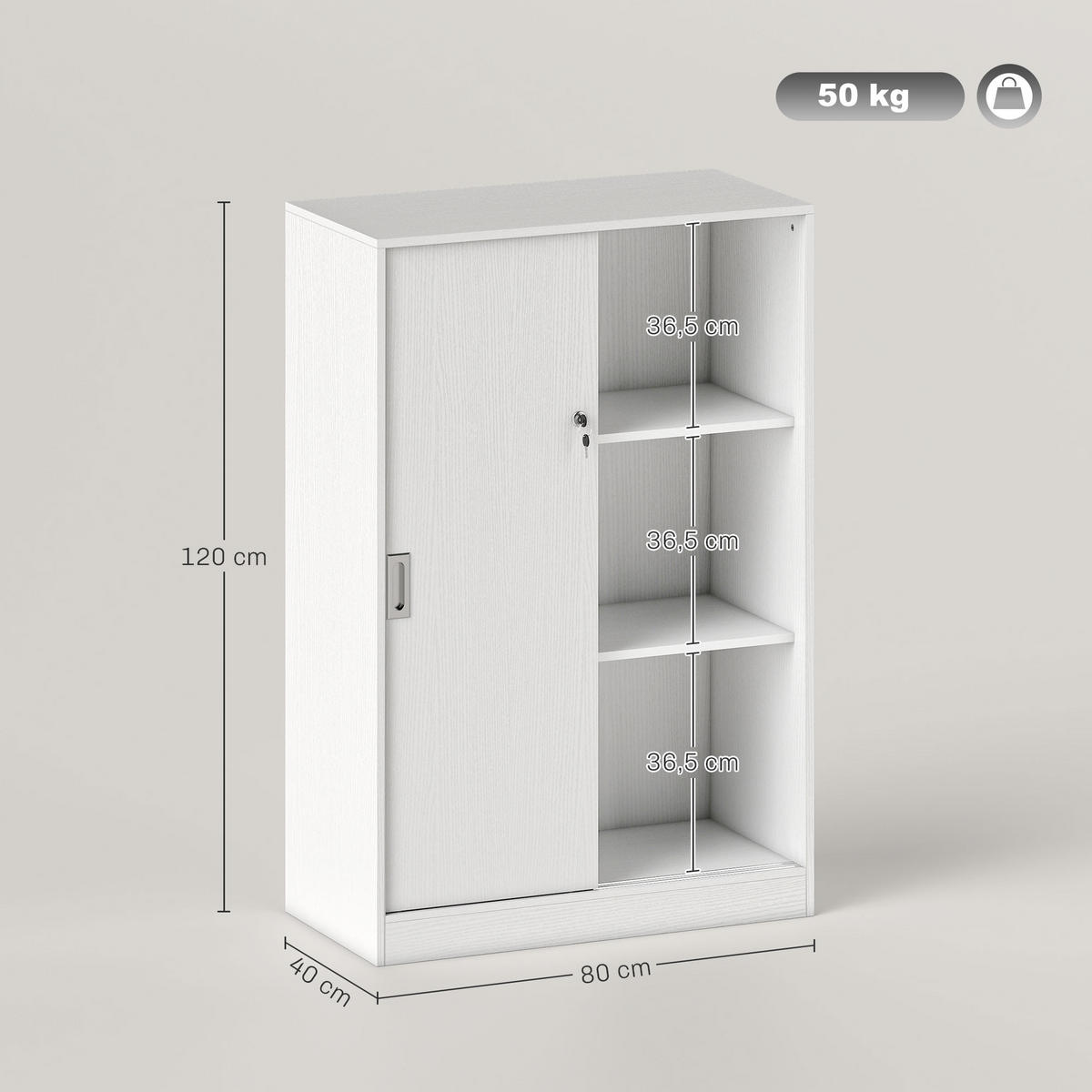 AKTENSCHRANK DE-14424 2 Schiebetüren abschließbar, 2 Böden Weiß - Weiß, Holzwerkstoff (40/120/80cm) - ComfortXL