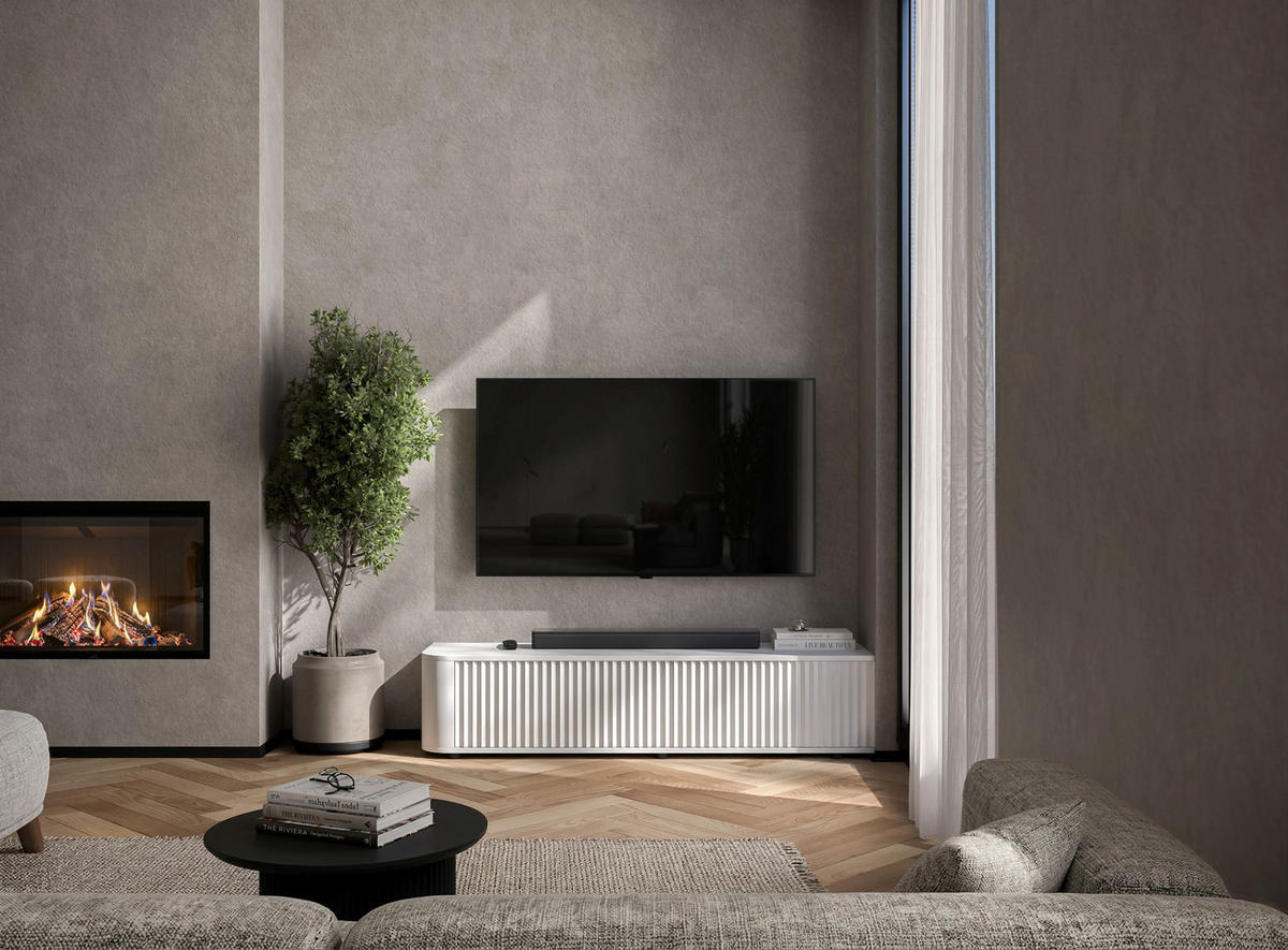 TV komoda Aurora matná biela 140 cm s nízkymi nožičkami - biela, kompozitné drevo (140/31/35cm) - Meble Lindner