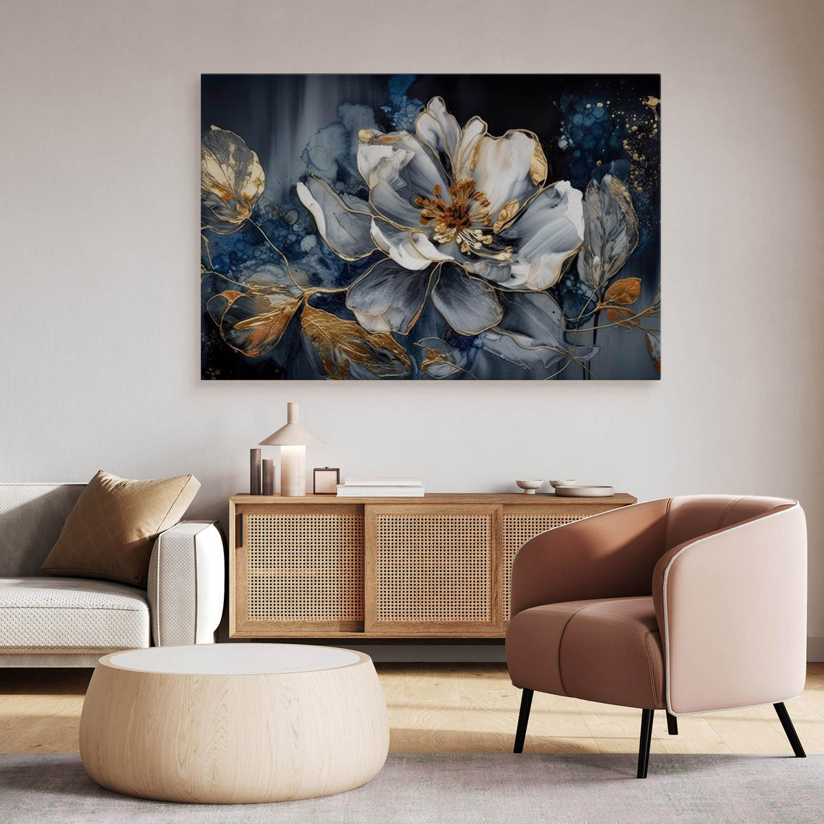 LEINWANDBILD Abstrakt BLUMEN Pflanzen 100x70cm - Blau/Schwarz, Textil (100/70cm) - Muralo