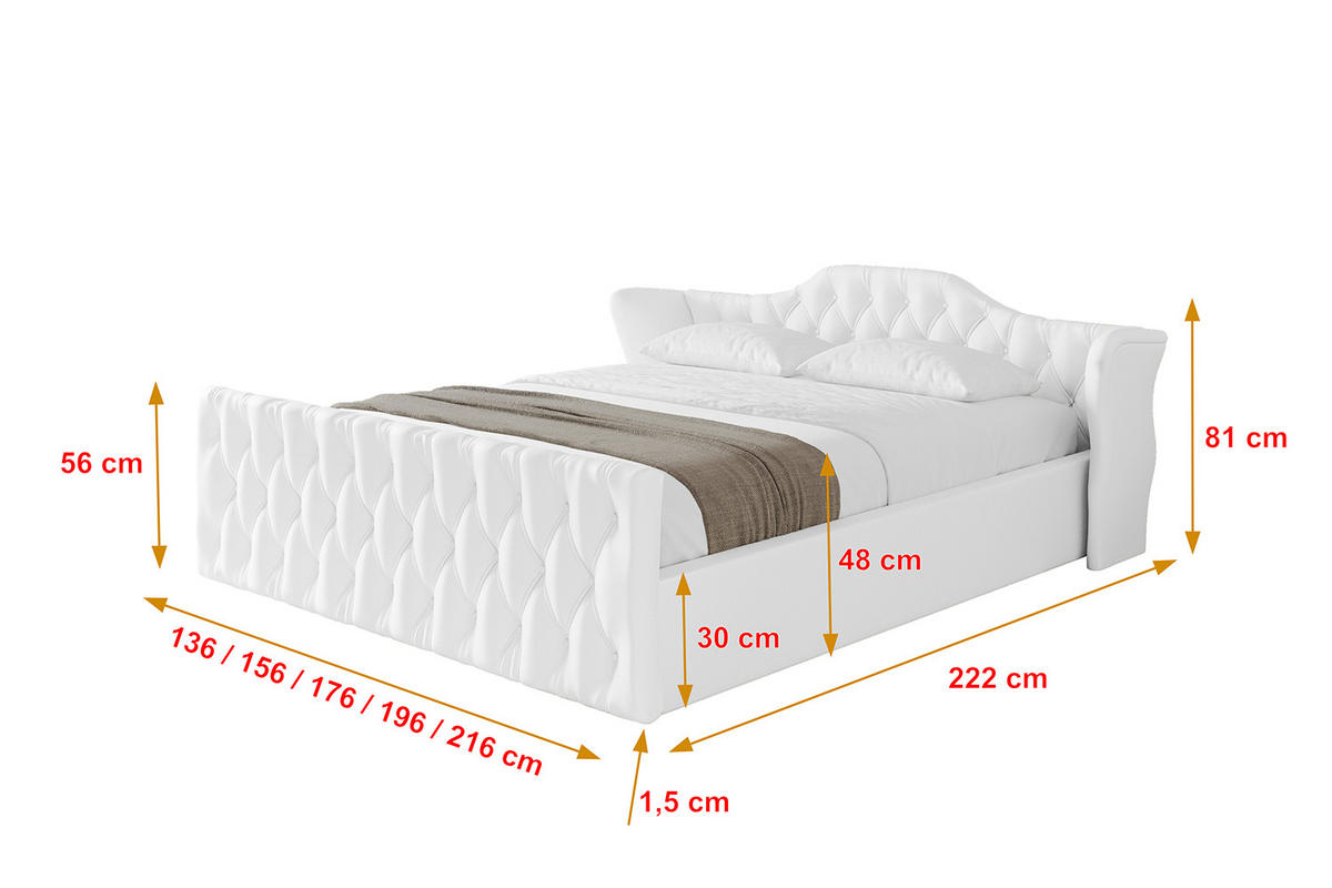 POLSTERBETT mit Bettkasten, Fußteil und Lattenrost, Boxbett mit Matratze H3/H4 - ZORAN-Z-V1 140x200 Weiß Kunstleder - Weiß Hochglanz, Holzwerkstoff/Textil (140/200cm) - ALTDECOR