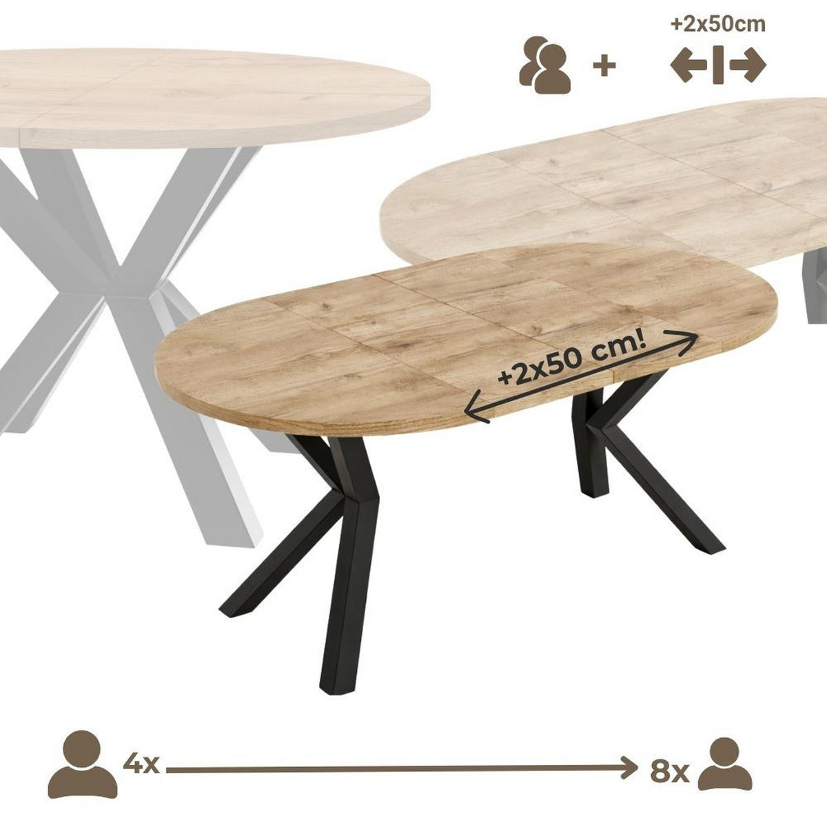 ESSTISCH RAL mit Holzbeinen, Durchmesser: 90 / 190 cm Schwarz - Schwarz, Holz (90/190/77cm) - Dekori_Interiors