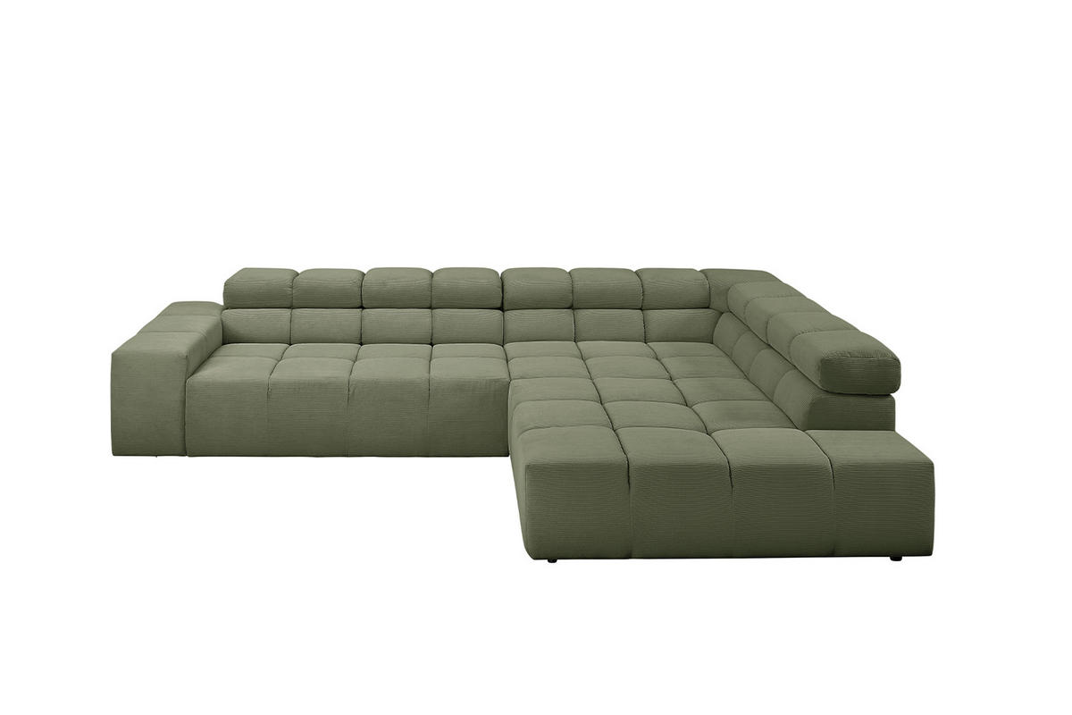 ECKSOFA NEVADA Dunkelgrün Cord - Dunkelgrün/Schwarz, Kunststoff/Textil (319/215cm) - KAWOLA