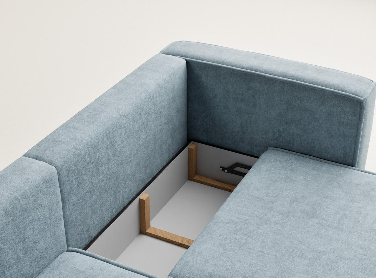 ECKSOFA MIT SCHLAFFUNKTION Velto Hellblau Webstoff - Schwarz/Hellblau, Holz/Holzwerkstoff (152/250cm) - Maison de Reve