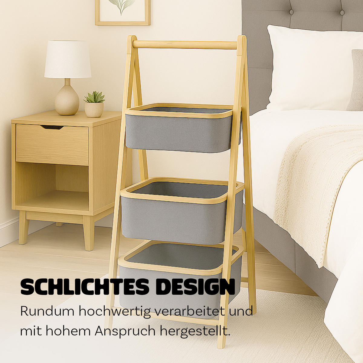 AUFBEWAHRUNGSREGAL Bambus mit 3 Stoffkörben 45x31×108 cm - Grau, Textil (45/108/31cm) - Bestlivings